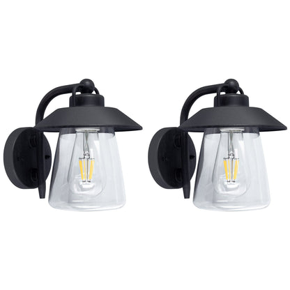 LUTEC Outdoor Indoor Wall Sconce, Matte Black, 2 Pack, Aluminum, Waterproof, Clear Glass, Farmhouse Barn Light Fixture
