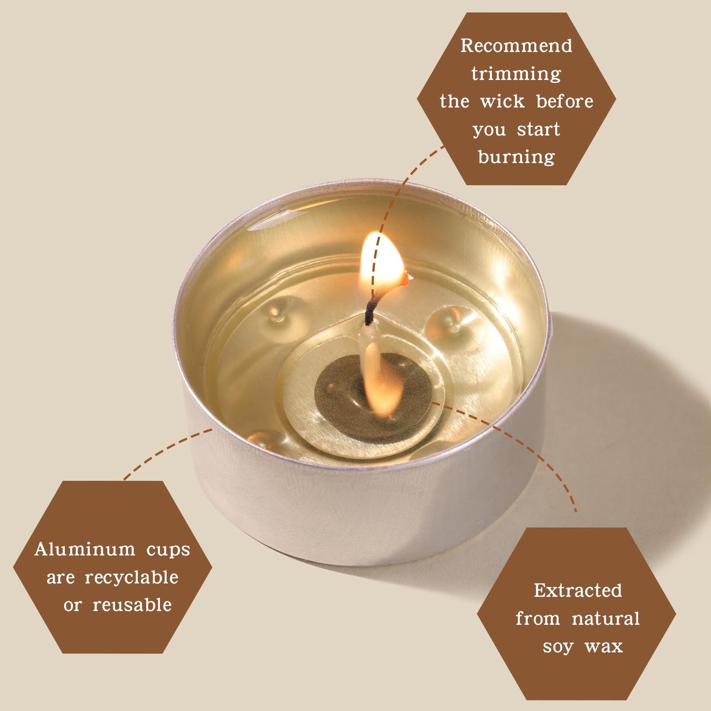 DEVI 6 Hour Soy Wax White Tea Lights Candles 100 Pack Paraffin-Free, Soy Tealight Votive Candles Bulk-6 Hours Long Burning, Unscented Small Tea Lights for Home Weeding Decor