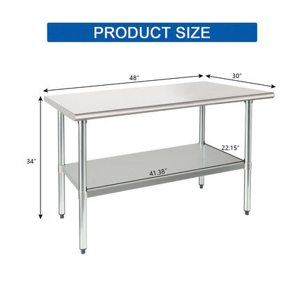HARDURA Stainless Steel Table 30X48 Inches with Undershelf and Galvanized Legs NSF Heavy Duty Commercial Prep Work Table for Restaurant Kitchen Home and Hotel