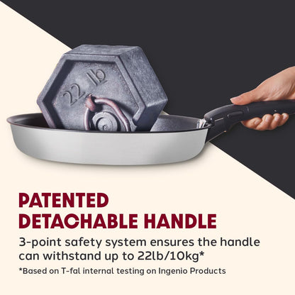 T-fal Ingenio Expertise Stainless Steel Cookware Set 13 Piece, Induction, Stackable Cookware, Pots and Pans Set, RV, Camping, Kitchen Fry Pans, Dishwasher Safe, Detachable/Removable Handle, Silver