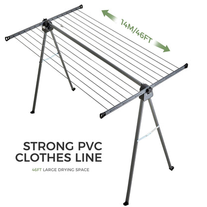 JS Heavy Duty A-Frame Clothes Drying Rack 46FT, Stainless Steel Collapsible Laundry Rack with 16M Clothesline, Foldable Space-Saving Garment Rack for Indoor Outdoor