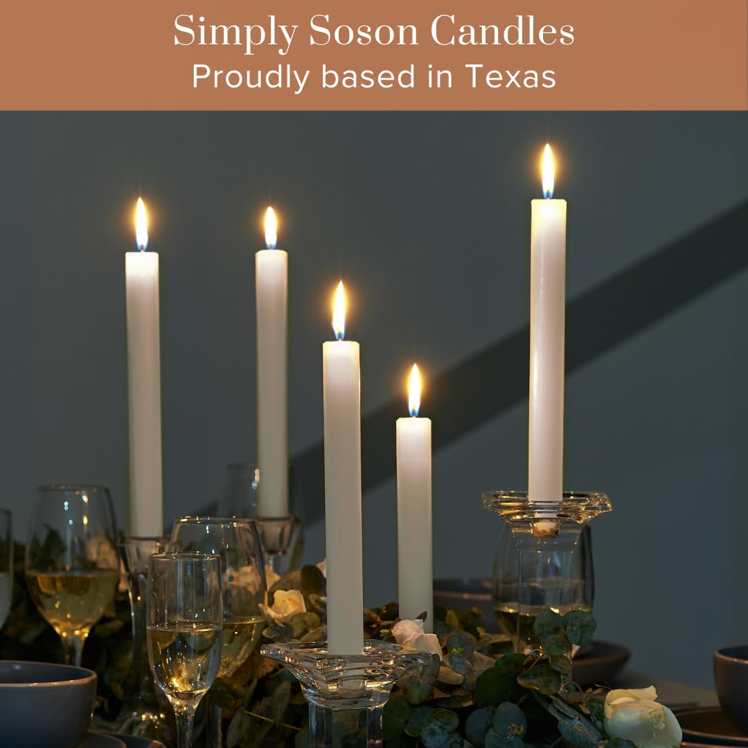 Simply Soson Ivory Flat Top Dinner Candles – Elegant 10-Inch Taper Candlesticks, Long-Lasting Unscented Wax, Dripless, Set of 8, for Household Dinner Parties, Events, and Home Decor, Cotton Wick
