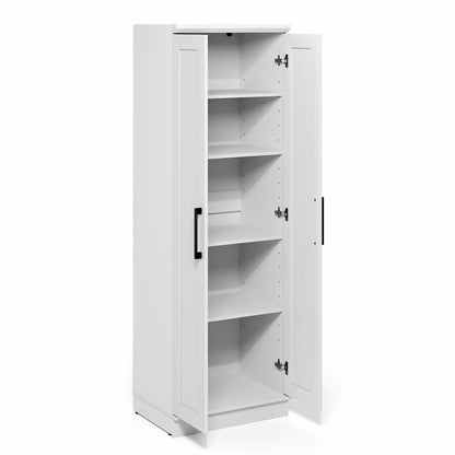 Furinno Robin Storage Cabinet, 5-Tier Pantry Cabinet with Adjustable Shelves, 23W with 2 Shaker-Doors, Kitchen Cabinet, Organization and Storage, for Pantry, Living Room, Home Office, White