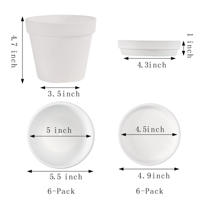 Terra Cotta Pots with Saucer- 6-Pack Large Terracotta Pot Clay Pots 5.5'' Clay Ceramic Pottery Planter Cactus Flower Pots Succulent Pot with Drainage Hole- for Plants,Crafts terra cotta planter(White)