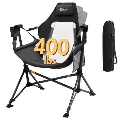 Portal Hammock Camping Chair, Portable Outdoor Swinging Chairs with Adjustable Back and Height for Lawn, Backyard, Patio, Supports 400 lbs, Breathable Mesh High Back, Black