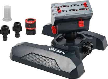 Eden 95124 Adjustable Mini Turbo Oscillating Sprinkler - Covers 4,069 Sq. Ft. | Quick Connect Starter Set