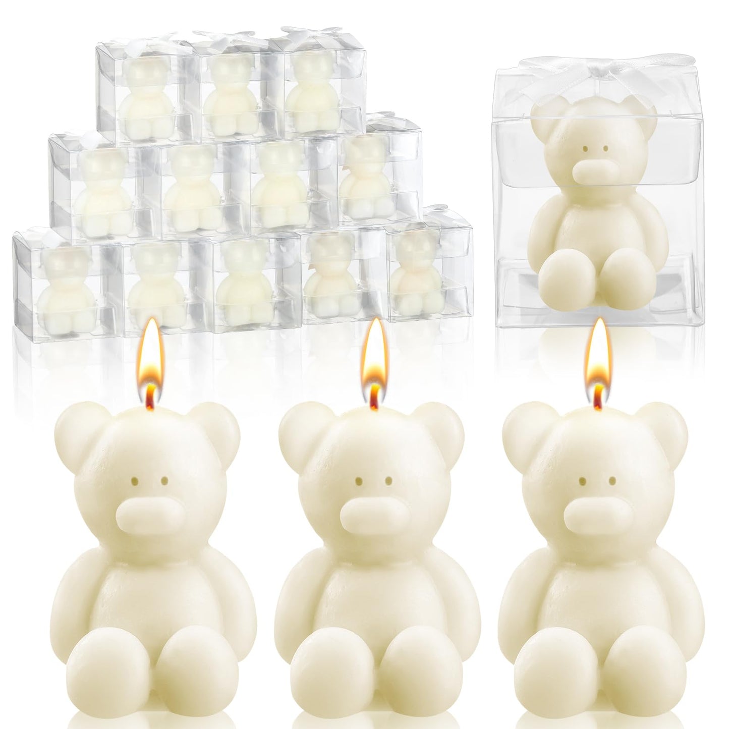 Hoolerry 30 Pcs Baby Shower Favors Mini Bear Candles Party Favors with Boxes Handmade Bear Shaped Candles Bulk for Baby Shower Boys Girls Wedding Gender Reveal Party Guest (White)