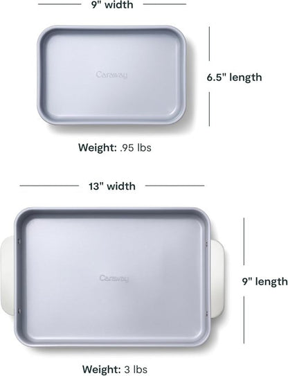 Caraway Nonstick Baking Pan Set | 2x 9" x 6.5" & 1x 9" x 13" - Non-Toxic, PTFE & PFOA Free - Deep Ceramic for Casseroles & Lasagna - Sage