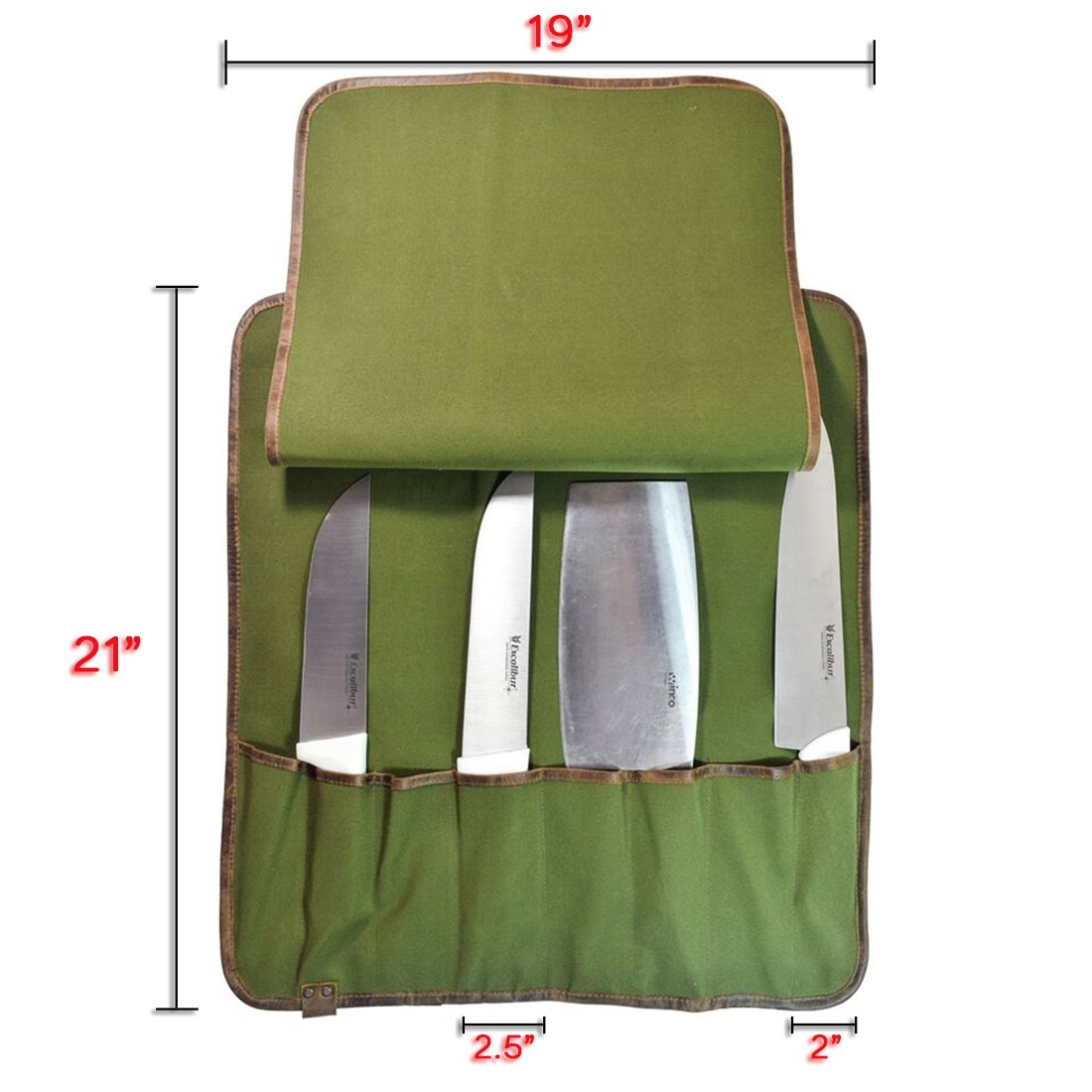 Hide & Drink, Chef's Knife Roll Bag (8 Pockets), Portable Knife Organizer, Cooking Accessories, Travel Bag, Full Grain Leather, Handmade, Bourbon Brown