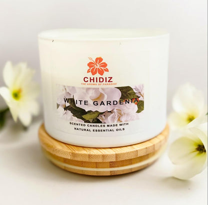 CHIDIZ White Gardenia Soy Scented Candles | Large 1 Wick Jar Candle | Up to 45 Hours Burning Time | Relaxing Aromatherapy Candles | Housewarming Gift for Women and Men (Medium, White Gardenia)