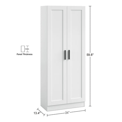Panana Wooden Storage Cabinet, Narrow Pantry Cabinets Free Standing Tall Storage Cabinet with 2 Doors and Shelves (White)