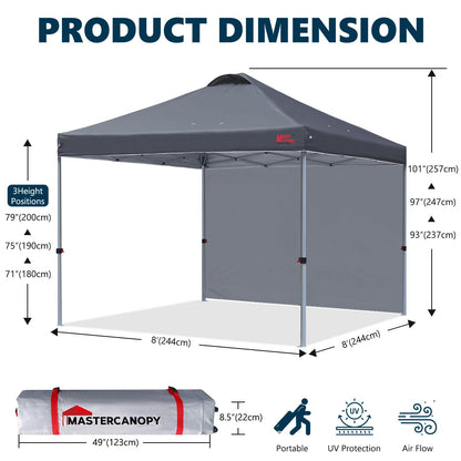 MASTERCANOPY Durable Pop-up Canopy Tent with 1 Sidewall (8'x8',Dark Grey)