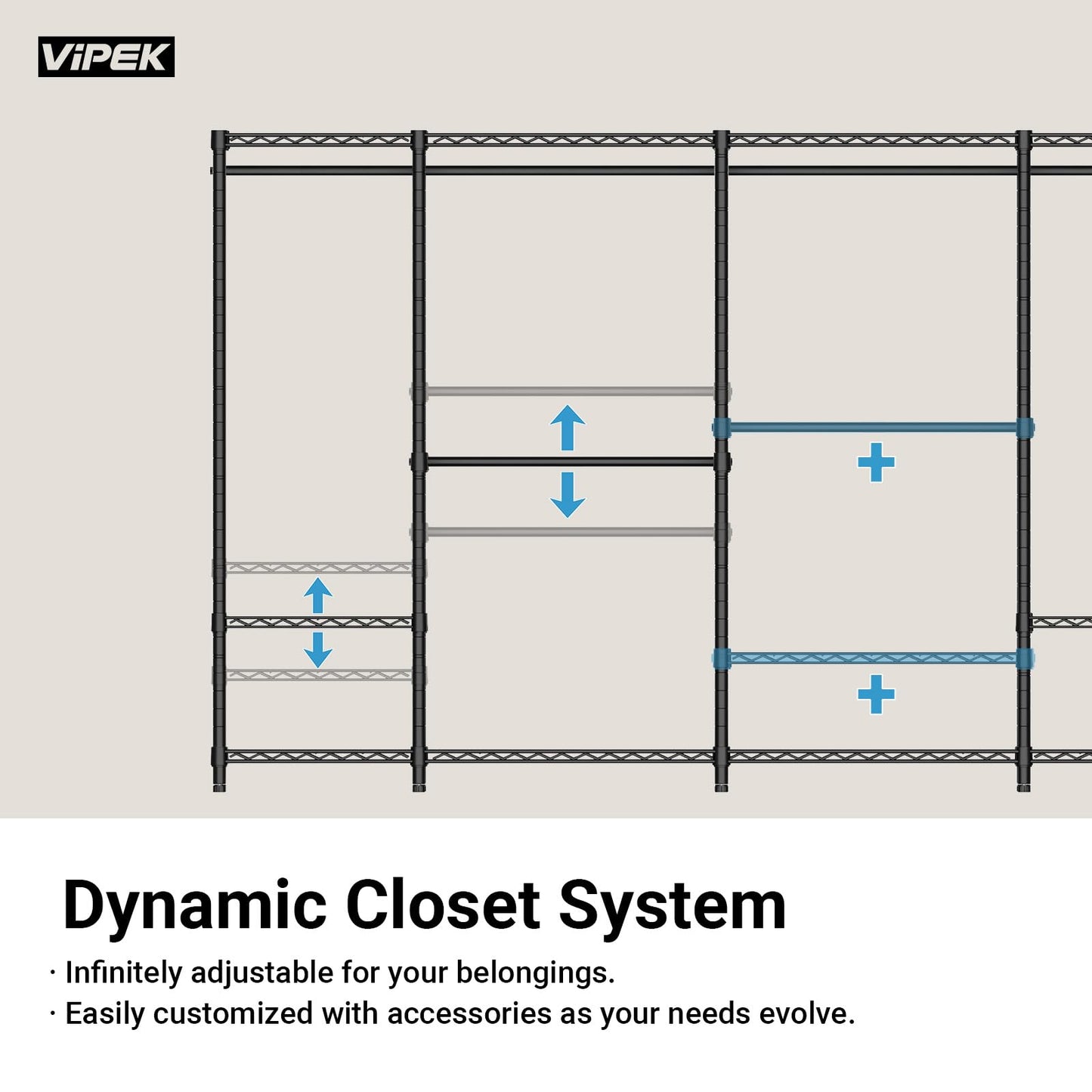 VIPEK V1 Medium Portable Garment Racks 440lbs Load Capacity, Heavy Duty Clothes Rack with 4 Tiers Adjustable Shelves & Hanging Rod, Compact Space-Saving Storage for Small Apartments/Dorms (Black)