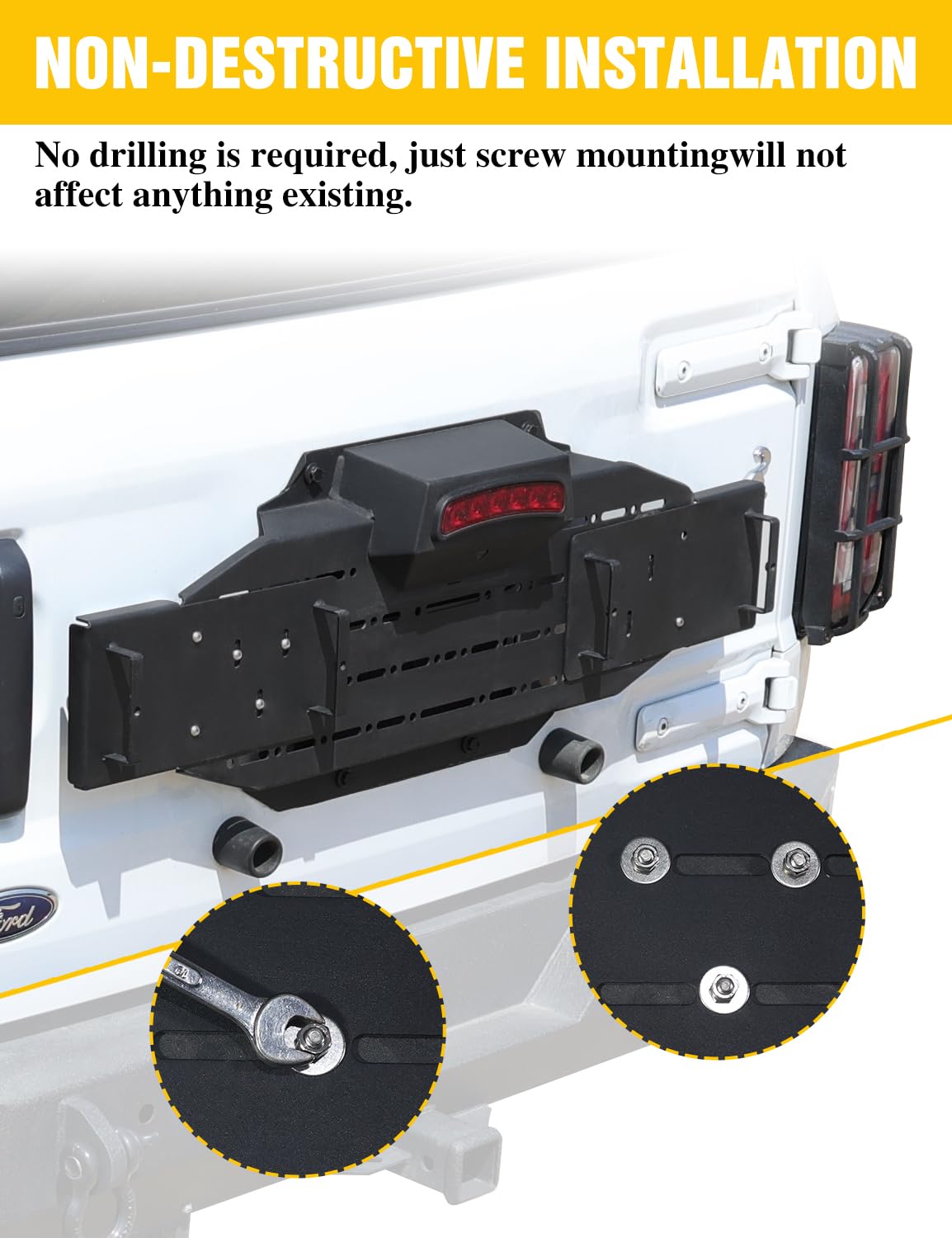 JROAD Bronco Rear Spare Tire Delete Frame w/Recovery Boards for Bronco 2021+ Accessories|Integrates Backup Camera Hole,Brake Light Bracket,Rear License Plate,Tailgate Vent Cover,DIY Shelf Board