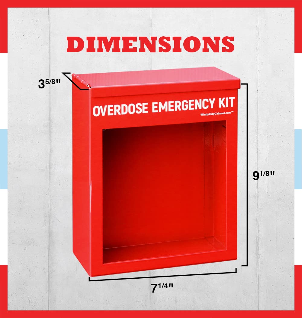 Windy City Cabinet Overdose Emergency Kit Cabinet - High Visibility & Secure, 22 Gauge Steel, Wall Mountable with Acrylic Window - Break Hammer with Optional Lock & Key - Universal Capacity