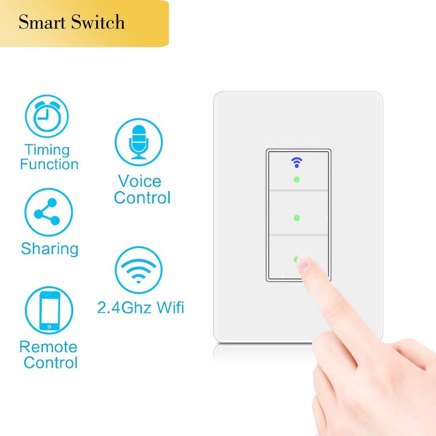 Smart Light Switch, WiFi Smart Double Switch Button, Compatible with Alexa and Google Home, Remote Control with Timing Funtion, No Hub Required,Smart Life APP Provides Control from Anywhere