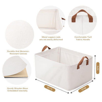 large storage baskets, closet storage bins, Canvas Fabric Storage Basket for shelves, basket organizers for shelf, storage bins for clothes (White 6 Pack, 16"L×12"W×10"H)