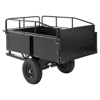 VEVOR Heavy Duty ATV Trailer Steel Dump Cart, 750 lbs 15 Cubic Feet, Garden Utility Trailer Yard Trailers with Removable Sides for Riding Lawn Mower Tractor