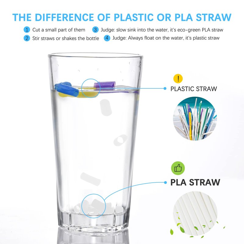 Plasticless 100P PLA Disposable Drinking Straws Corn Plant Based Biodegradable Straws, BPA Free Compostable Straw (100 Pack White Individually Wrapped Straws)