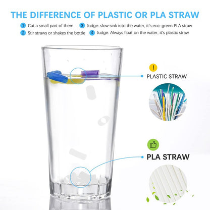 Plasticless 100P PLA Disposable Drinking Straws Corn Plant Based Biodegradable Straws, BPA Free Compostable Straw (100 Pack White Individually Wrapped Straws)