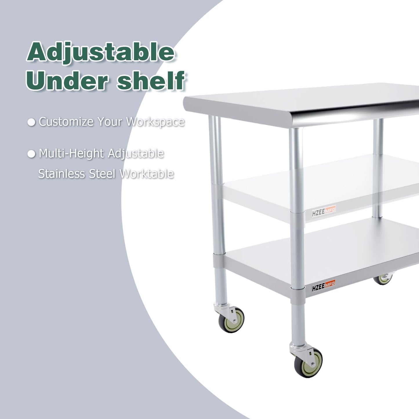 HZEEMFG Stainless Steel Table for Prep & Work 24x36 with Casters, 3ft Commercial Heavy Duty Table with Wheels for Restaurant,Home, Hotel, Laundry Room,Garage,Workshops