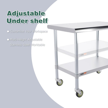 HZEEMFG Stainless Steel Table for Prep & Work 24x36 with Casters, 3ft Commercial Heavy Duty Table with Wheels for Restaurant,Home, Hotel, Laundry Room,Garage,Workshops