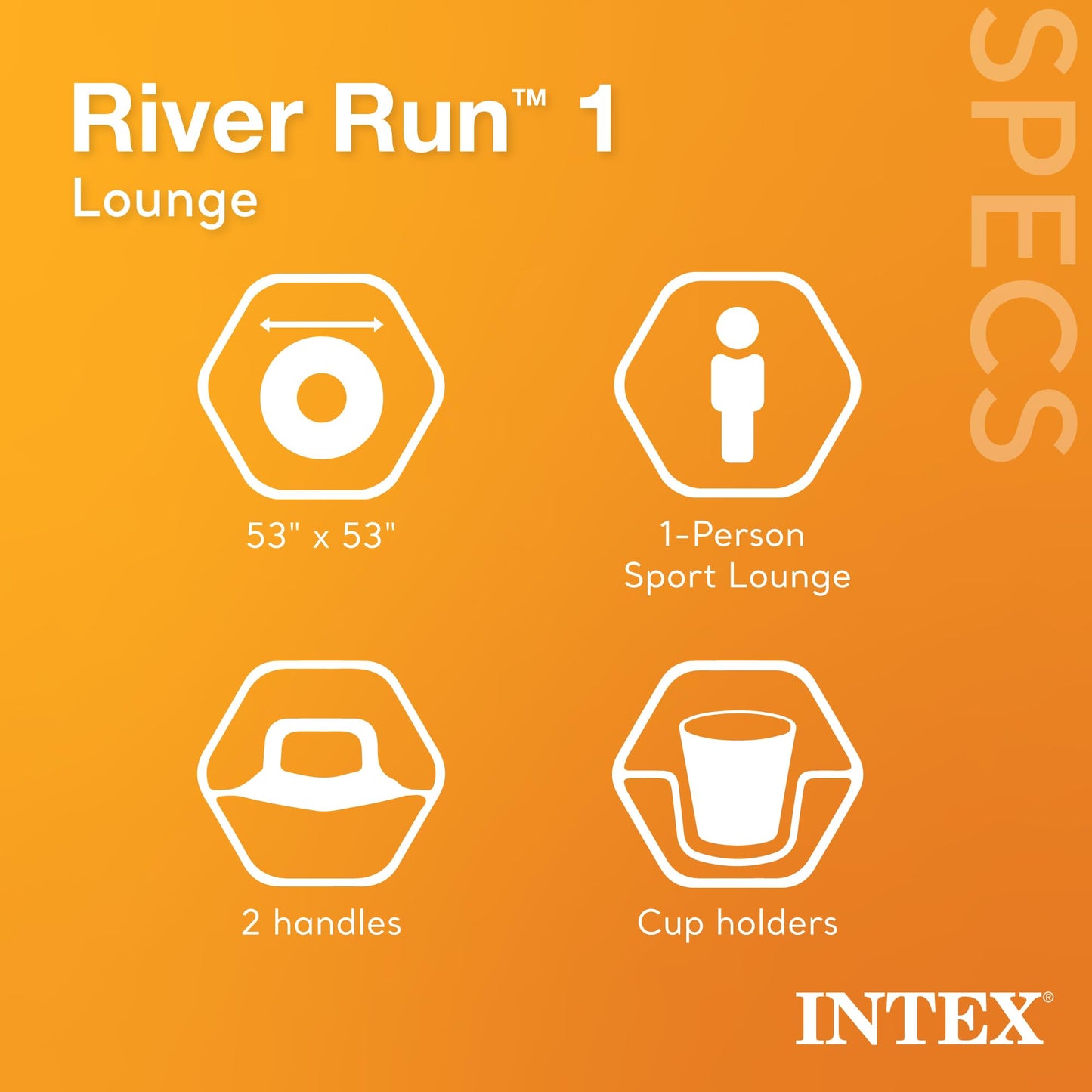 Intex River Run 1 53'' Inflatable Floating Water Tube Lake Raft with Heavy-Duty Handles, Backrest and Cupholders for Lake, River, n(6 Pack)
