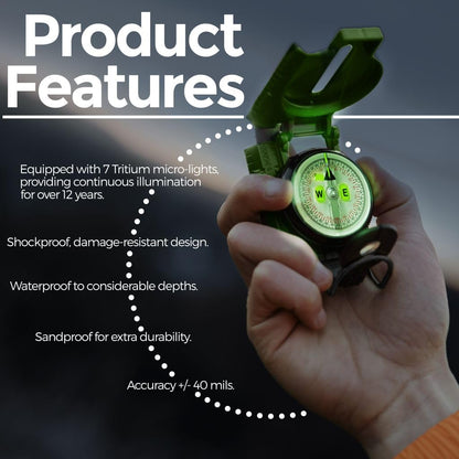 Cammenga Official US Military Tritium Lensatic Compass, Olive Drab Accurate Waterproof Hand Held Compasses with Pouch for Hiking Camping Navigation Survival Backpacking Orienteering