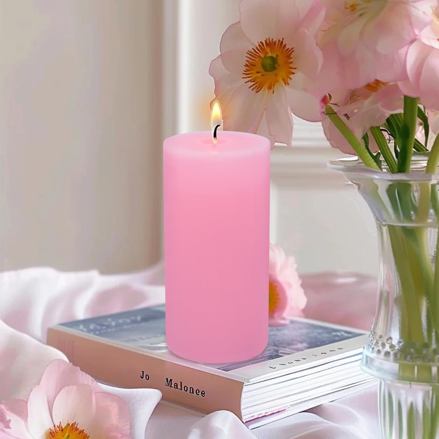 Hand Pink 2.8x6 Pillar Candles Set of 3 - Rustic Unscented No Drip Wax Candles for Home Decor, Weddings, Centerpieces