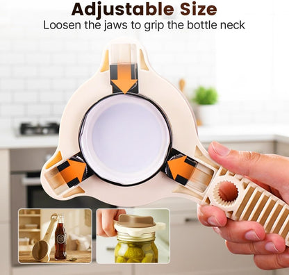 Skiennix 4-in-1 Jar Opener - Adjustable Stainless Steel Lid Remover for Seniors & Arthritis | Fits Jars, Bottles & Cans