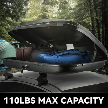DNA Motoring Rooftop Cargo Box Carrier Lockable Heavy Duty Car Top Storage Case, Capacity 110 Lbs, 53" L x 34" W x 15" H, 11 17 Cubic Ft.(Glossy Black), PT-ZTL-8166-GSBK