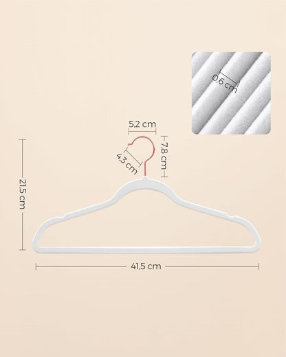 SONGMICS Slim Velvet Hangers - Non-Slip Clothes Hangers with Rose Gold Hooks | Space-Saving, 50 Pack, White