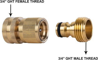 HQMPC Garden Hose Quick Connect - Solid Brass Fittings for Easy Water Hose Connection | 3/4 Inch GHT (2 Sets)