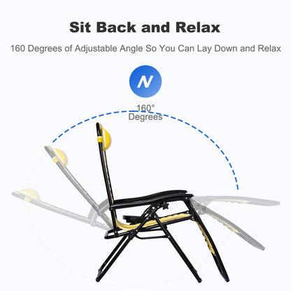 Nazhura Set of 2 Relaxing Recliners Patio Chairs Adjustable Steel Mesh Zero Gravity Lounge Chair Beach Chairs with Pillow and Cup Holder (Yellow Stripe)