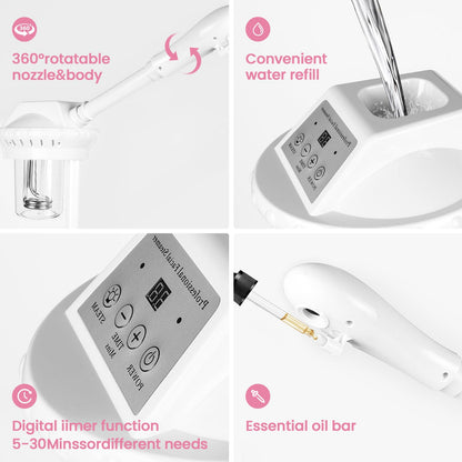 Professional Facial Steamer, 2In1 Face Steamer on Wheels for Facial Deep Cleaning, SPA Facial Steamer for Esthetician with 5X Magnifying Lamp, Stand Face Steamer with Time Setting, Pink