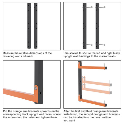 Lumber Rack Wall Mount, Lumber Storage Rack, Heavy Duty Wood Storage Racks with 9-Level System, 1080 lb Substantial Garage Wood Organizer, Orange Lumber Metal Racks for Indoor and Outdoor (6 PACK)