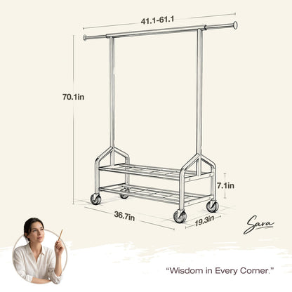 WATIOWL Heavy Duty Clothes Rack, Rolling Clothing Rack Load 650 LBS for Hanging Clothes with 2 Sturdy Shelves, Metal Garment Rack with Wheels for Bedroom, Laundry Room, Retail Store, Black