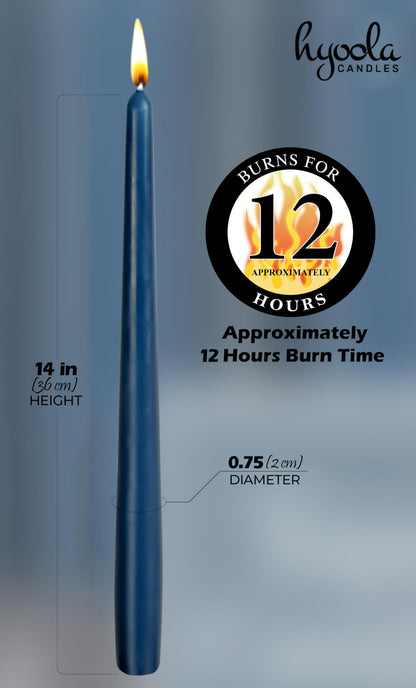 Hyoola 12 Pack Tall Taper Candles - 14 Inch Midnight Blue Dripless, Unscented Dinner Candle - Paraffin Wax with Cotton Wicks - 12 Hour Burn Time