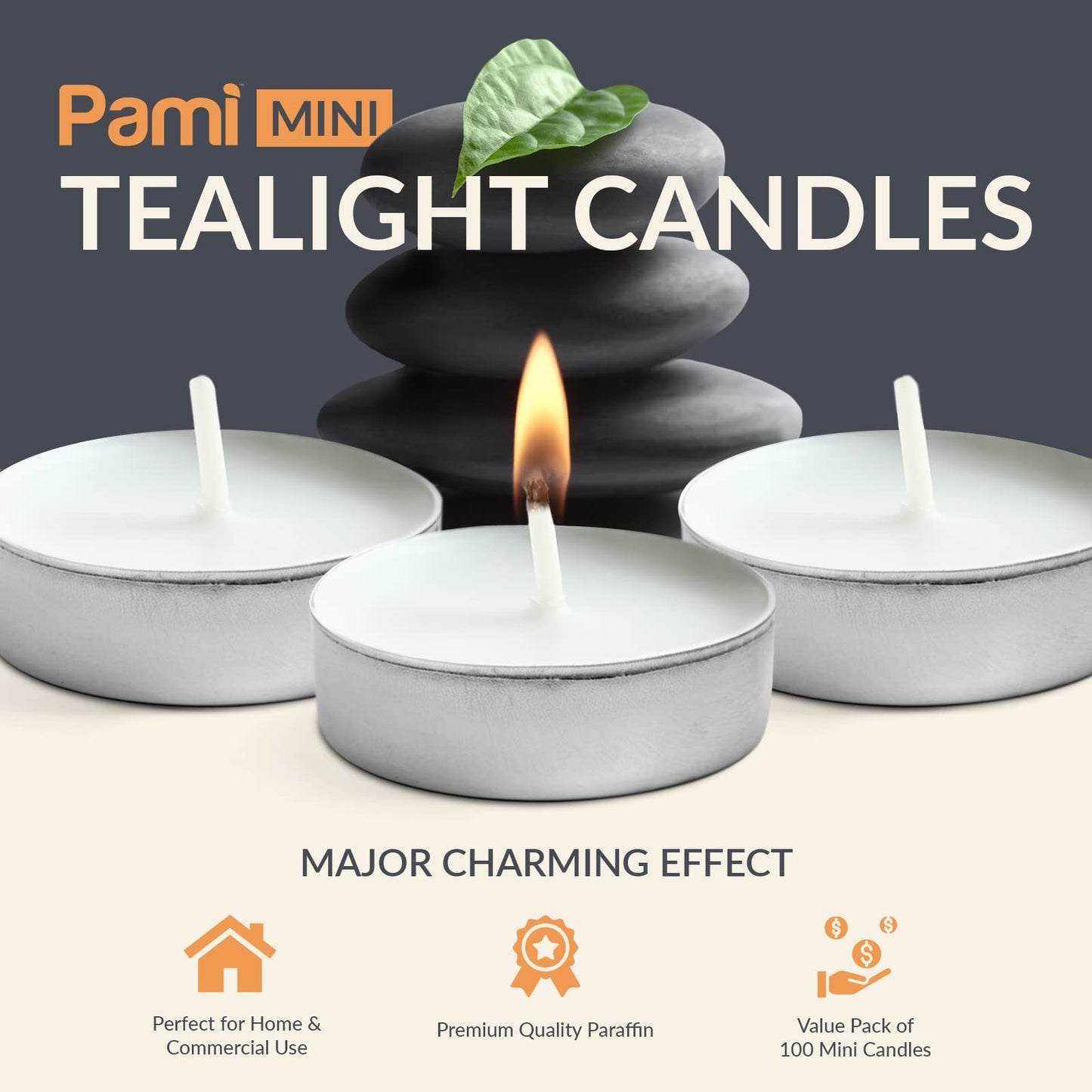 PAMI Tealight Candles 100 Pack Little Small 1in Round Unscented 2.5h Burn Time for Votive Holders
