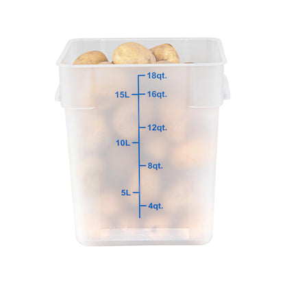 Restaurantware Food Storage Container 10 Pack of 18 qt Plastic Kitchen Storage Bin with Volume Markers Space-Efficient Design Dishwasher-Safe Polypropylene Translucent