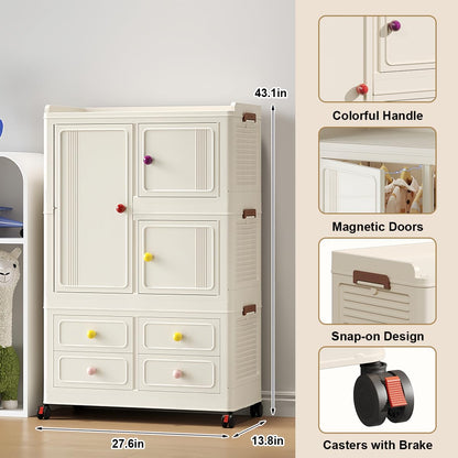 FoldTrend Foldable Storage Cabinet with Locking Wheels & Lids, Heavy-Duty ABS, Large Capacity Closet Organizers and Storage for Home, Apartment, Dorm, Closet - Easy No-Tool Assembly