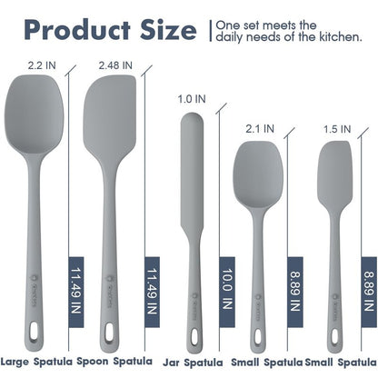ChefAide 5 Pieces Silicone Spatula Set, Food Grade Rubber Spatula, Upgrade Strong Handle with Ergonomic Grip, Heat Resistant Up to 600°F for Nonstick Cookware, Cooking