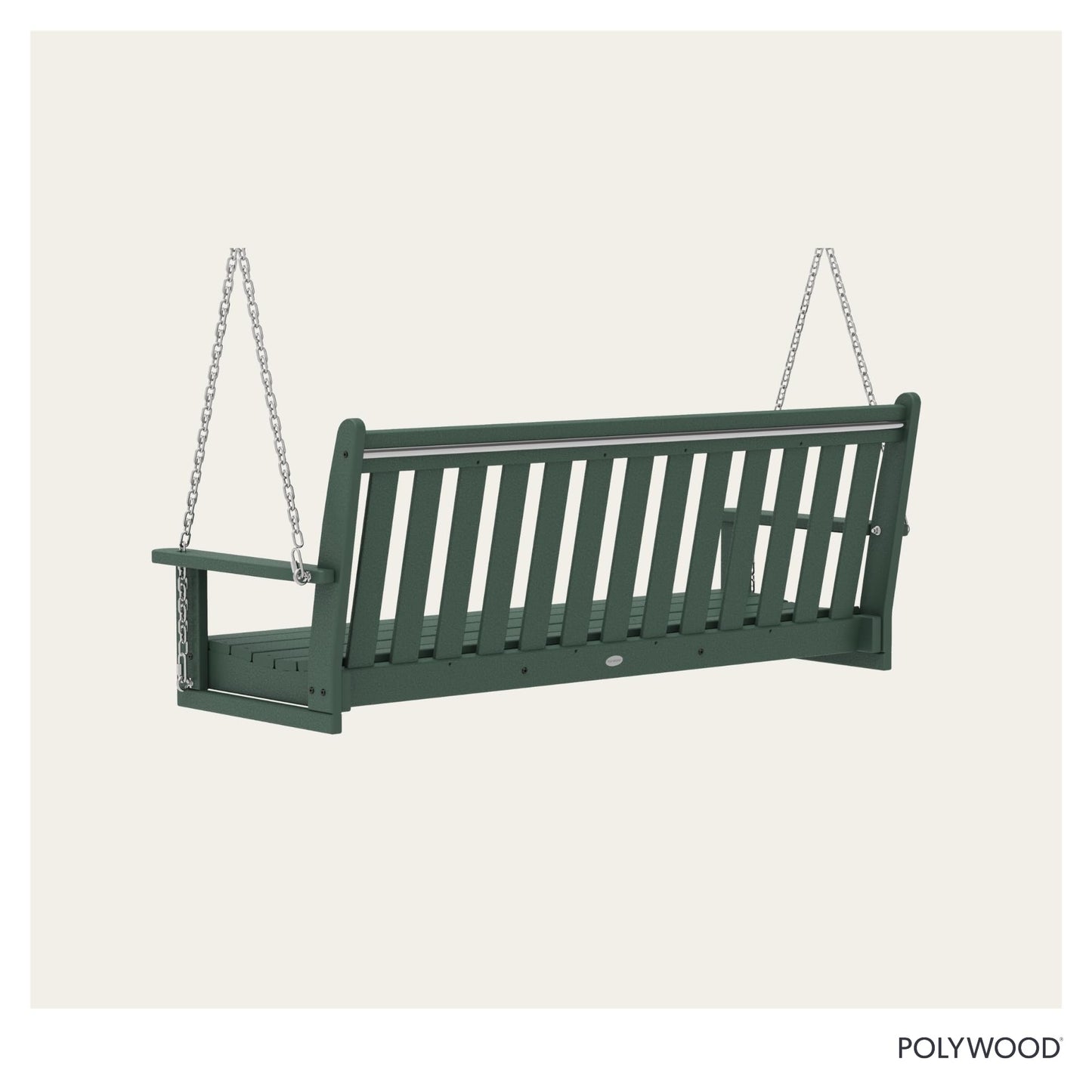 POLYWOOD Vineyard 5-Foot Porch Swing, Heavy Duty HDPE Outdoor Hanging Bench, Patio Swing for Adults Kids, Deck Garden Furniture, Green