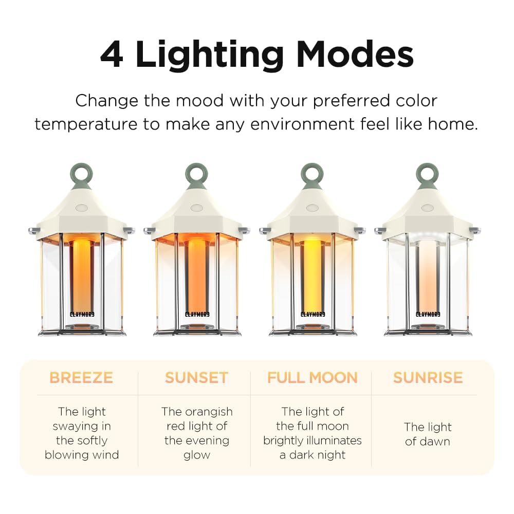 CLAYMORE Cabin Lamp (Ivory) - Aesthetic Portable Lantern for Outdoor Glamping, Camping, Events, Parties & Tents. USB-C Charging, Up to 55 Hours Battery Life, 3 Light Modes.