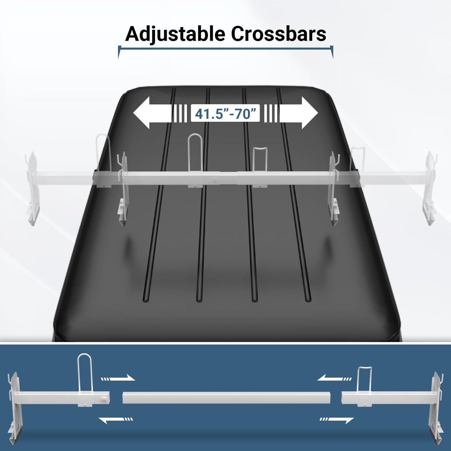 Neorexon Universal Van Roof Rack 3 Bar Set, Adjustable Length 41.5''- 70'', Van Roof Ladder Rack Fit for Chevy Express 1500 2500 3500 Ford Econoline GMC Savana Cargo Vans with Rain Gutter, White