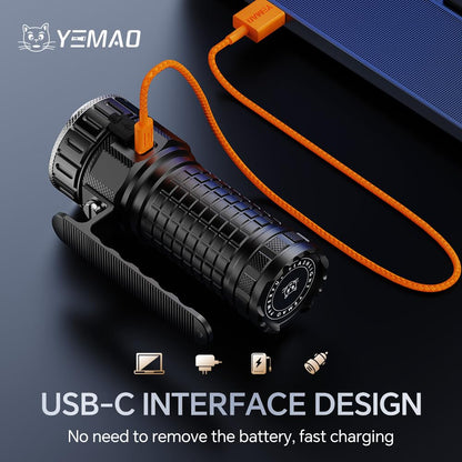 Yemao Rechargeable Flashlights 11800 High Lumens, Brightest Flashlight, Super Bright LED Flashlight Type C Charged, 5 Modes Long Lasting 60 Hours, for Emergencies, Camping, Outdoor, Caving