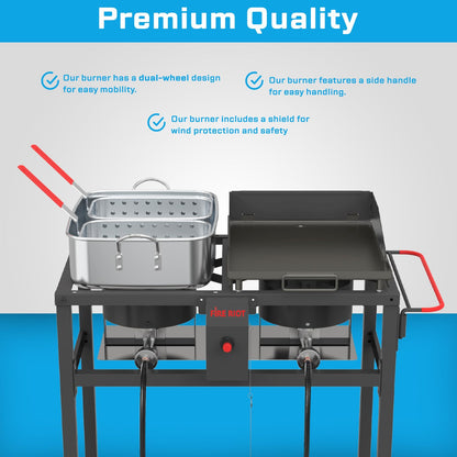 FIRE RIOT 2-in-1 Outdoor Propane Deep Fryer & Griddle Combo, Ideal for Outdoor BBQ, Camping, and Tailgating (2-in-1 Griddle Combo)