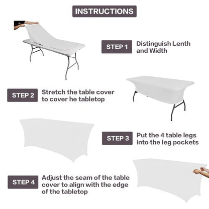 IVAPUPU 2 Pack 8FT Spring Table Cloth for Rectangular Fitted Events Stretch White Table Covers Washable Spandex Tablecloth Protector for Party, Wedding, Cocktail, Banquet, Festival