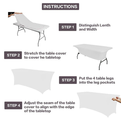 IVAPUPU 2 Pack 4FT Table Cloth for Rectangular Fitted Events Stretch White Table Covers Washable Cover Spandex Spring Tablecloth Protector for Party, Wedding, Cocktail, Banquet, Festival