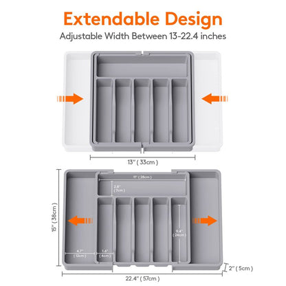 Lifewit Silverware Drawer Organizer, Expandable Utensil Tray for Kitchen, BPA Free Flatware and Cutlery Holder, Adjustable Plastic Storage for Spoons Forks Knives, 13-22 x 15", Grey